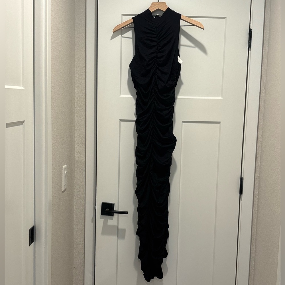 NWT Susana Monaco Black Ruched Sleeveless Mock Neck Midi Dress - Picture 3 of 4